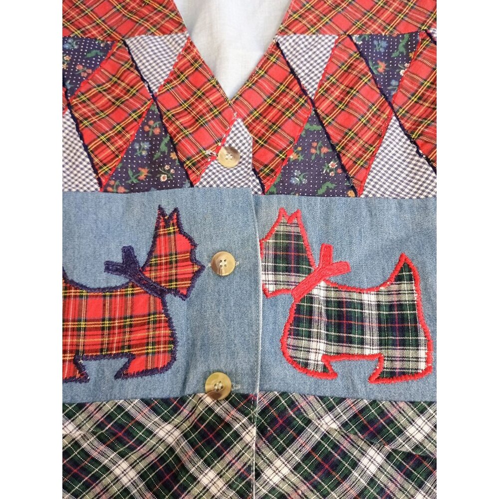 1990s Casey & Max Patchwork Denim Schnauzer Plaid… - image 5